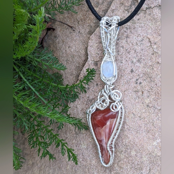 Sterling Silver Moonstone And Strawberry Rhodochrosite Pendant Necklace Handmade - Picture 13 of 17